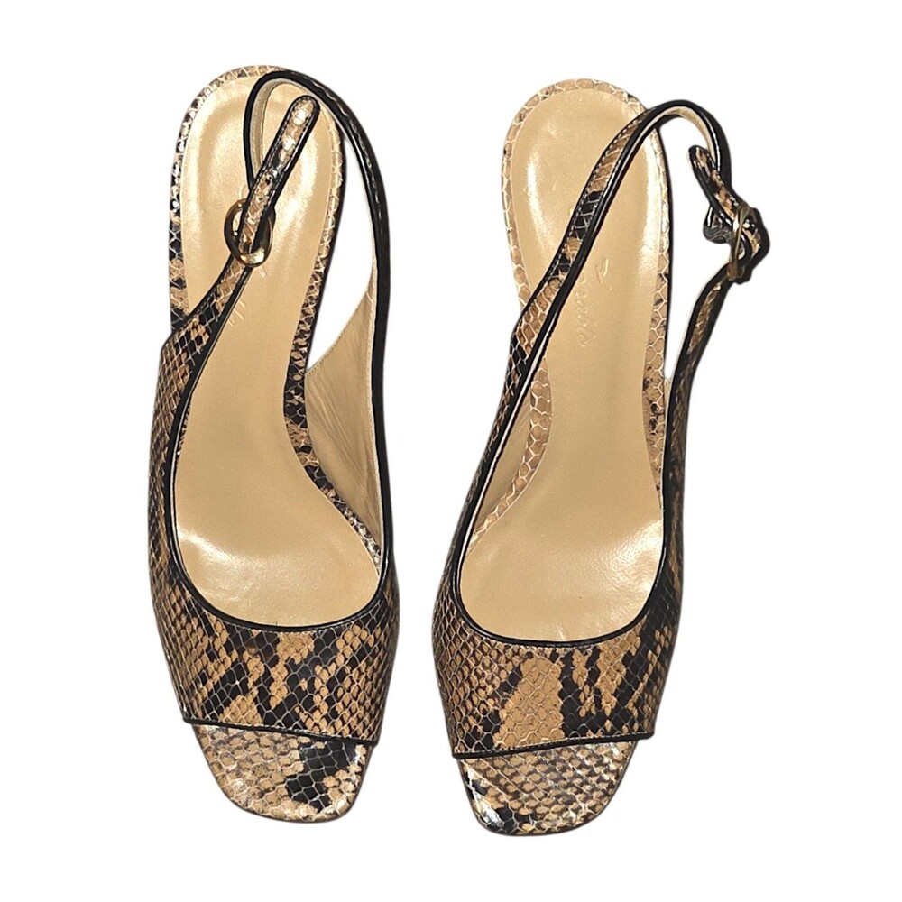 Faconnable Women Peep Toe Slingback Heels Size 8 Dress Leopard Print Brown